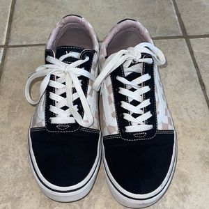 VANS platform lace up sneakers,white / pink checkerboard shoes, Old school